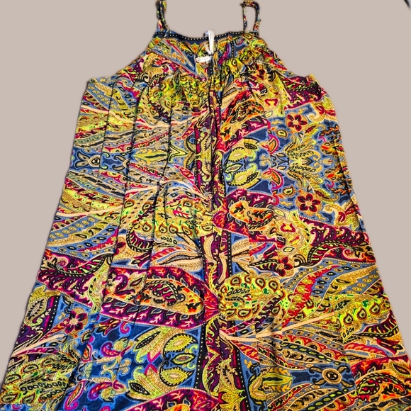 KARMA Hwy Silky Relaxed Palazzo Jumper Paisley Purple/Lime Grn NWT OS - Picture 6 of 7